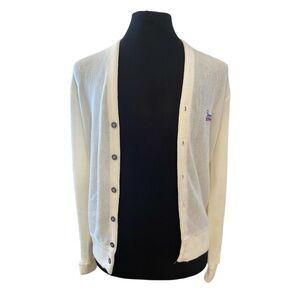 Swingster Vintage Mens Beechcraft Aviation White Cardigan Sweater